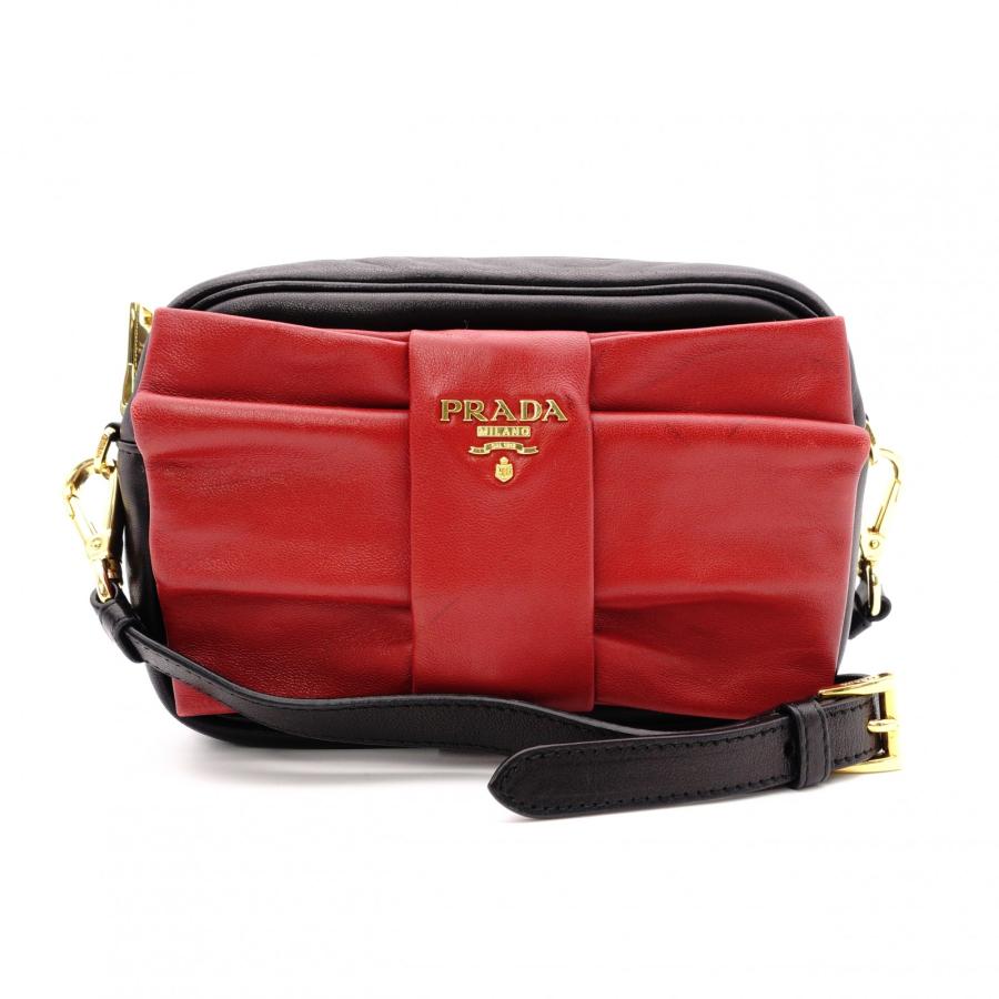PRADA（プラダ） リボン ショルダーバッグ レザー ブラック×レッド 