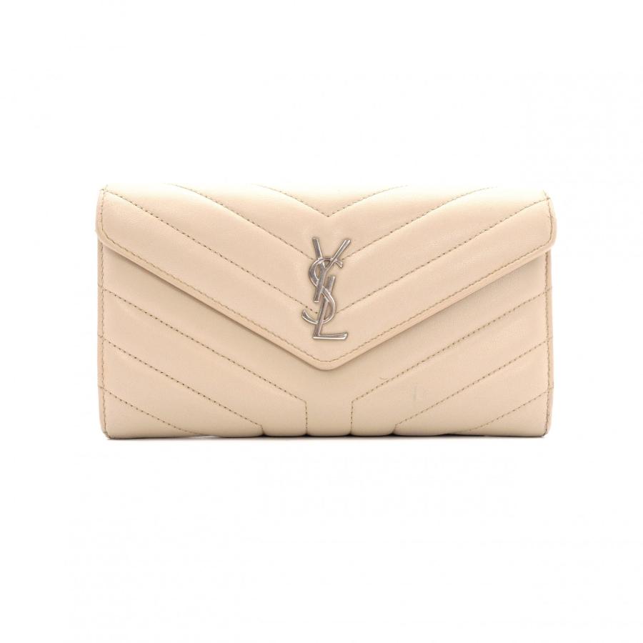 SAINT LAURENT 長財布ベージュ SAINT LAURENT サンローラン カサンドラ 長財布 レザー ベージュ 財布