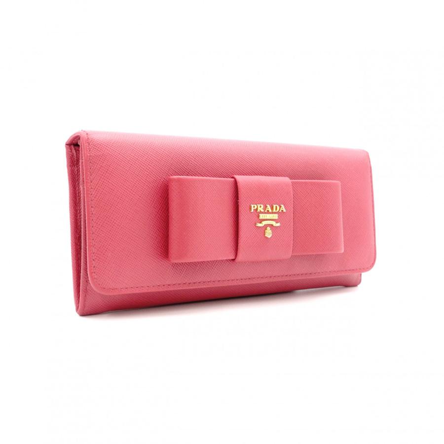 良品　プラダ　PRADA 長財布　サフィアーノ　ピンクリボン　レザー　レディース PRADA（プラダ） リボン サフィアーノ 長財布 レザー ピンク リボン