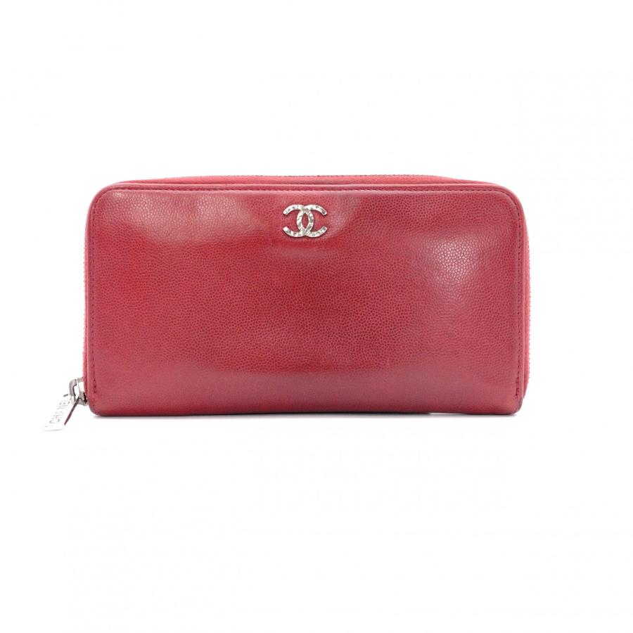 CHANEL（シャネル） ココマーク 長財布 レザー レッド 財布 シルバー 