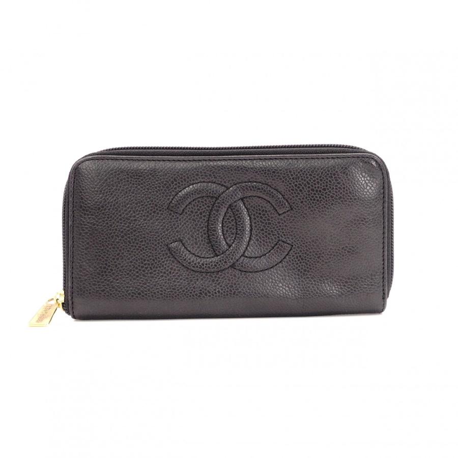 CHANEL シャネル キャビアスキン ココマーク　長財布 ブラック CHANEL（シャネル） キャビアスキン ココマーク 長財布 レザー