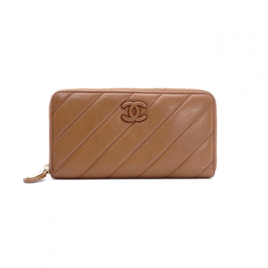 CHANEL（シャネル） 長財布 レザー ブラウン CCロゴ ラムスキン 財布 