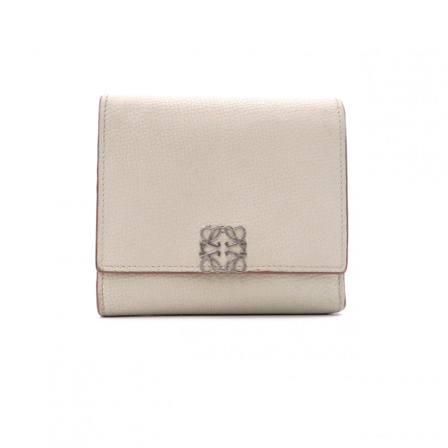 ✨美品✨ LOEWE アナグラムスクエア8ccウォレット　三つ折り財布 ベージュ LOEWE（ロエベ） アナグラム 三つ折り財布 レザー ベージュ 財布