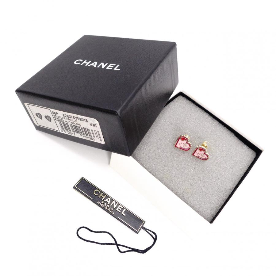 CHANEL（シャネル） ハート ピアス メタル レッド ピンク ゴールド金具
