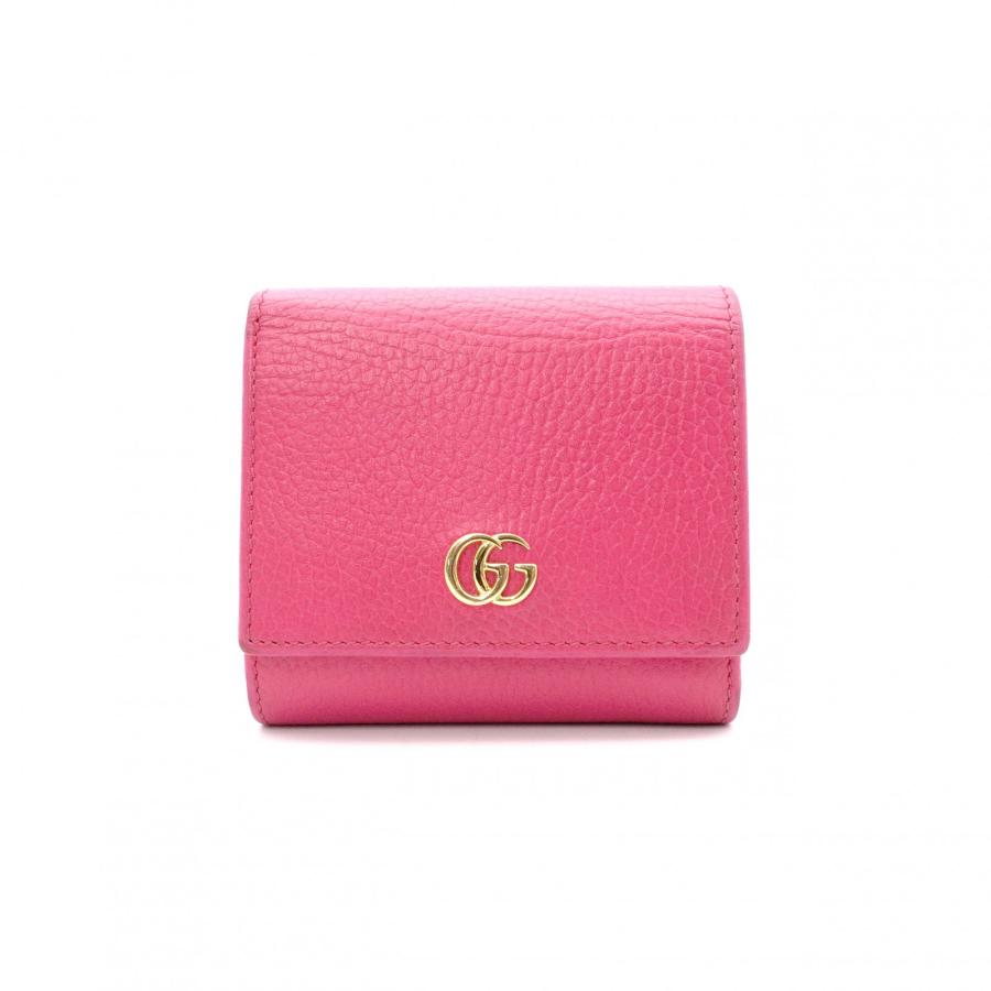 GUCCI グッチ 折り財布 マーモント GG ゴールド金具 レザー ピンク GUCCI（グッチ） GG マーモント 二つ折り財布 レザー ピンク ゴールド