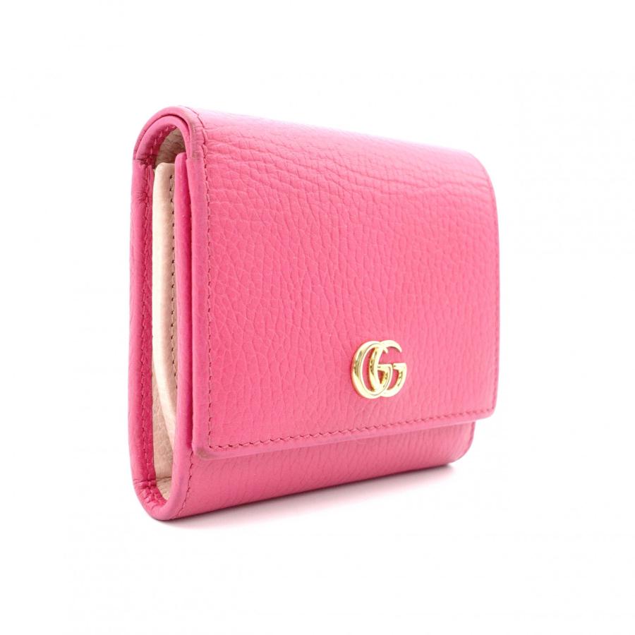 GUCCI（グッチ） GG マーモント 二つ折り財布 レザー ピンク ゴールド 