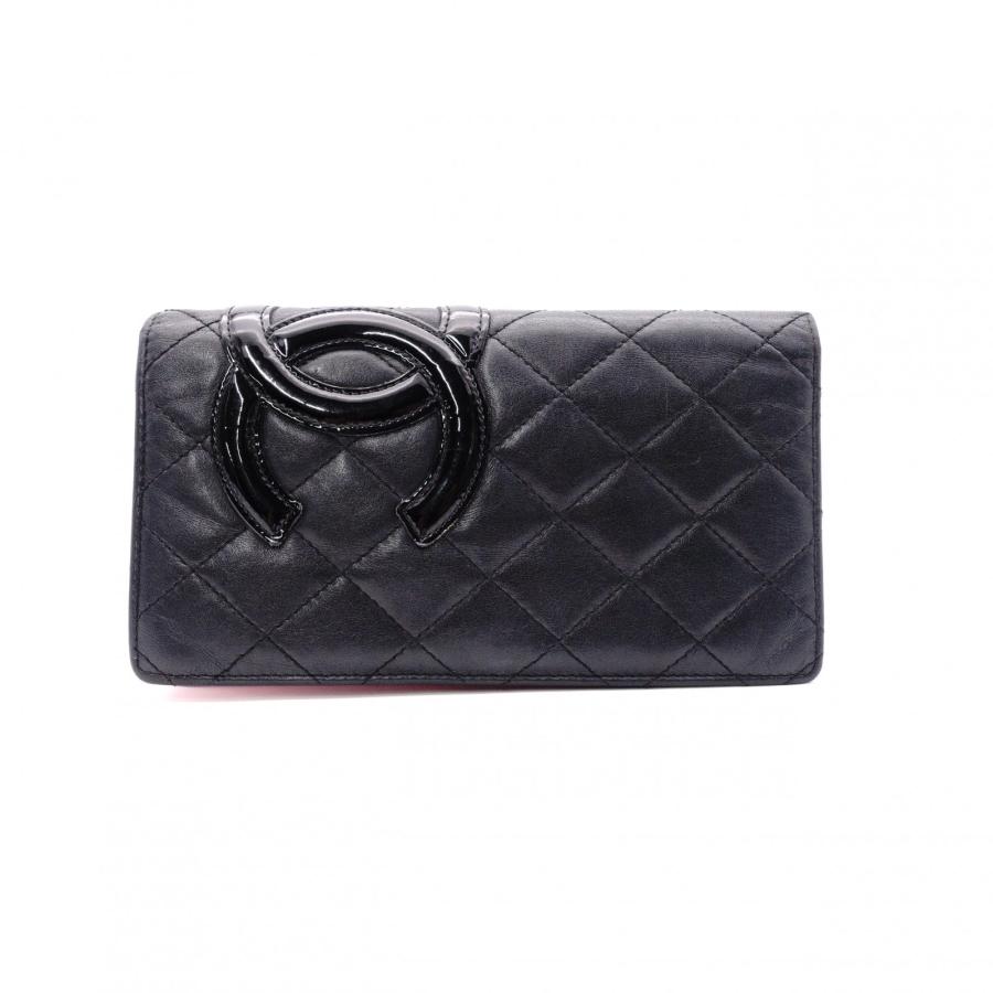 美品　シャネル　カンボンライン　ラムスキン　長財布　ブラック　ピンク CHANEL（シャネル） ラムスキン カンボン ライン 長財布 レザー ピンク