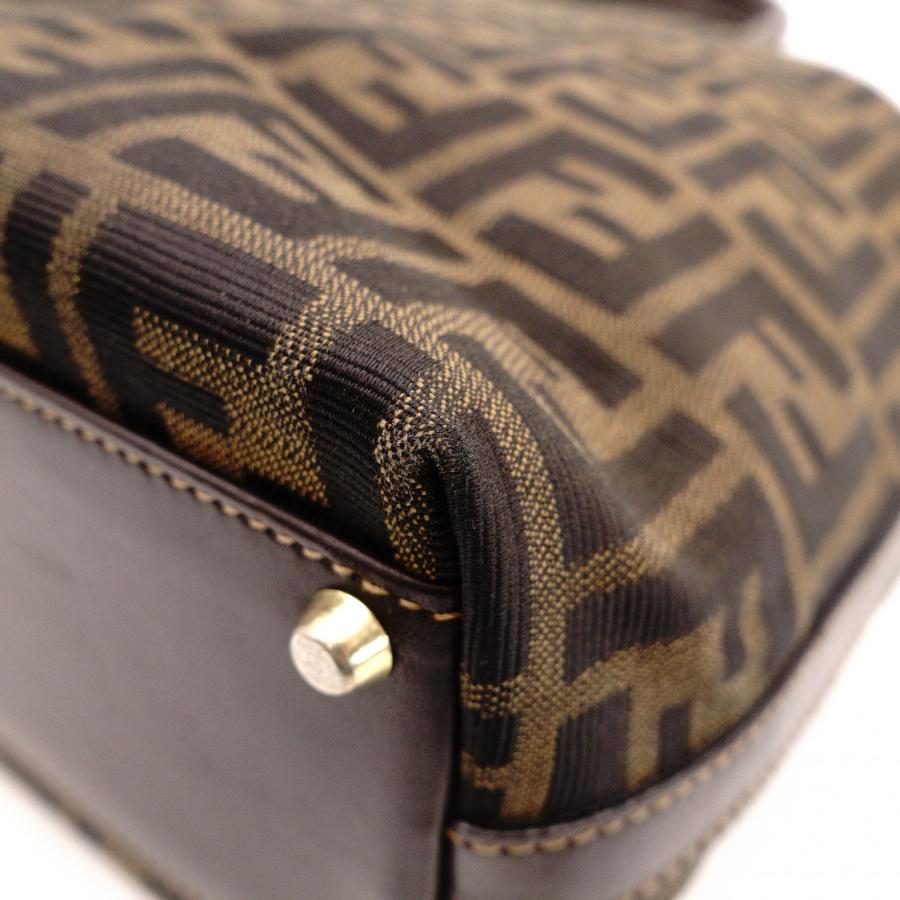 FENDI（フェンディ） ズッカ ハンドバッグ キャンバス レザー ブラウン