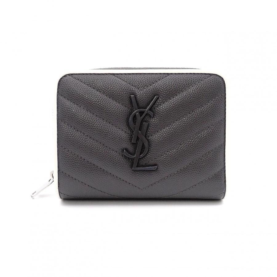 SAINT LAURENT サンローラン カサンドラ 二つ折り財布 レザー グレー