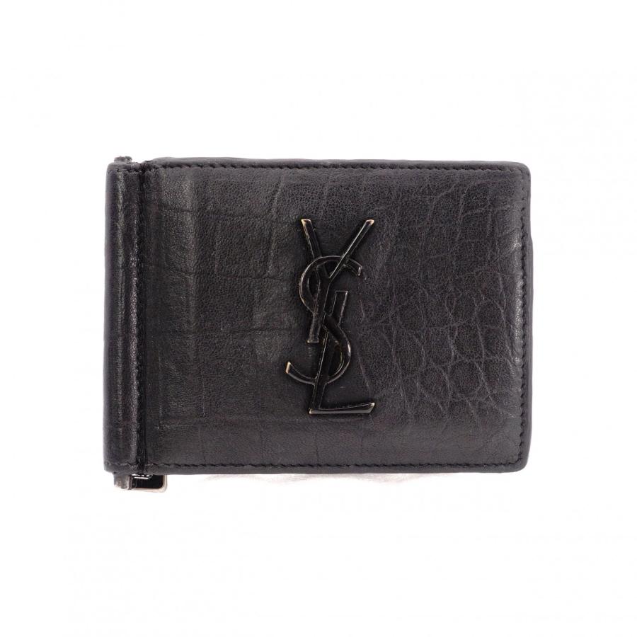 サンローラン 札入れ マネークリップ クロコ 型押し ブラック SAINT LAURENT サンローラン マネークリップ クロコ 型押し カサンドラ
