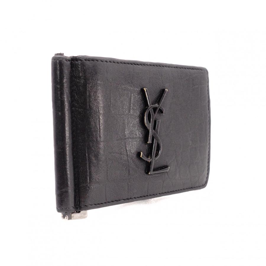【極美品】サンローラン マネークリップ 二つ折り財布 カサンドラ ブラック 黒 SAINT LAURENT サンローラン マネークリップ クロコ 型押し カサンドラ