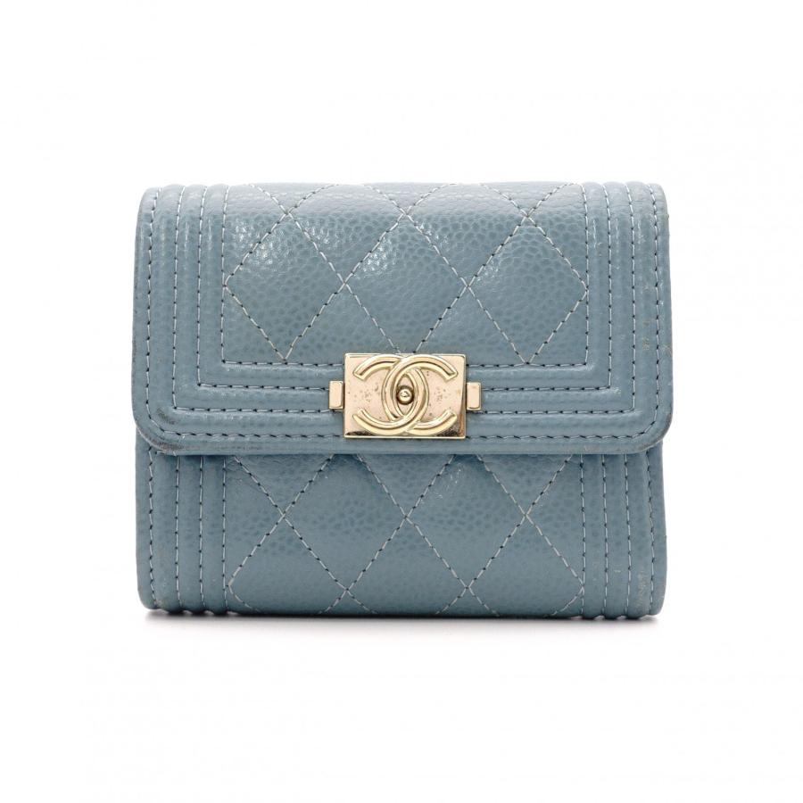 CHANEL（シャネル） キャビアスキン ボーイ 三つ折り財布 レザー 