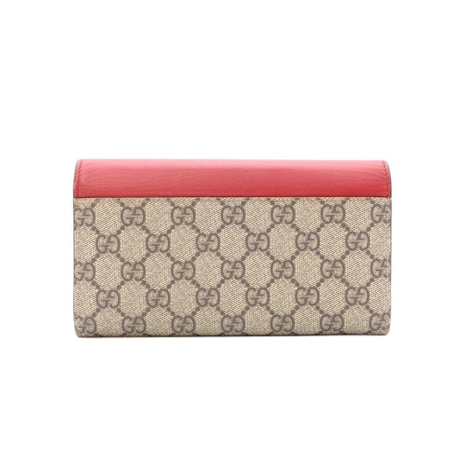 GUCCI（グッチ） GGスプリーム 長財布 PVC/レザー ピンク レッド ロゴ