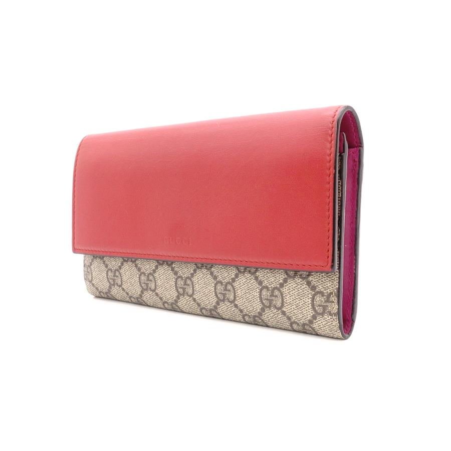 GUCCI（グッチ） GGスプリーム 長財布 PVC/レザー ピンク レッド ロゴ