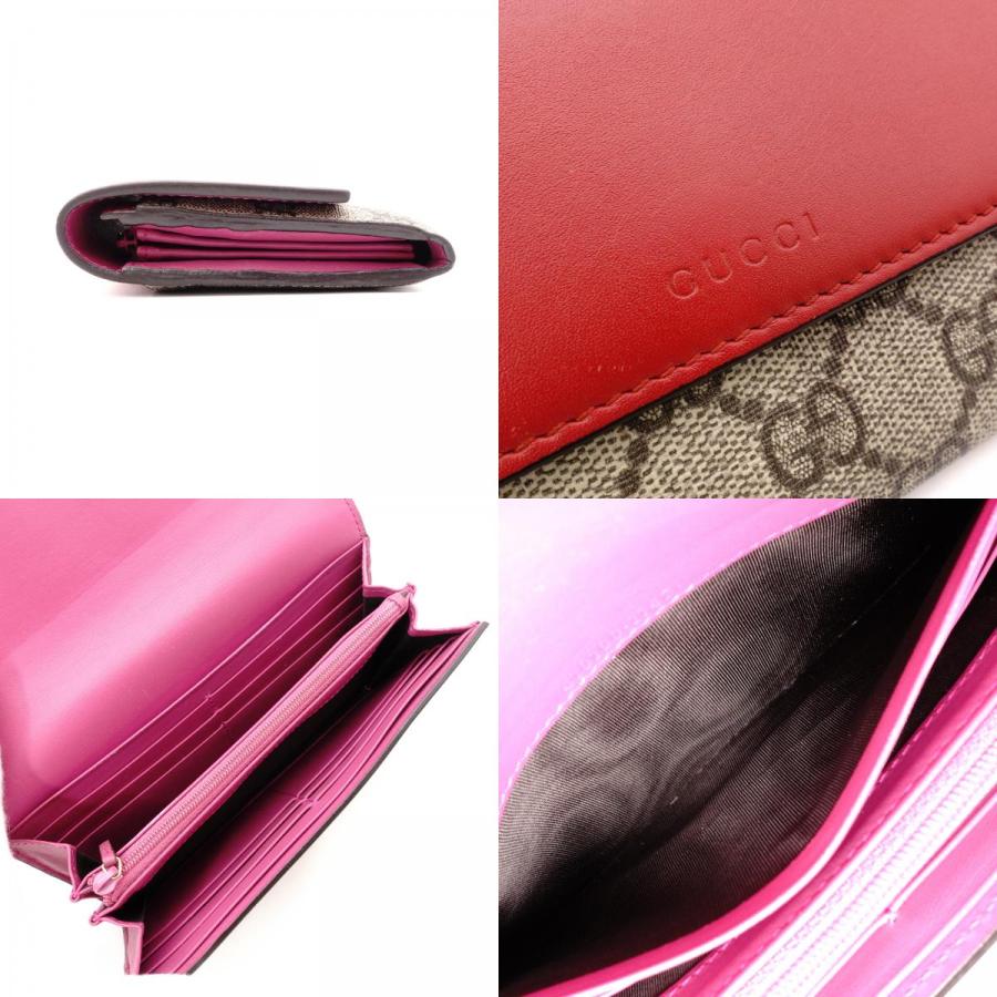 GUCCI（グッチ） GGスプリーム 長財布 PVC/レザー ピンク レッド ロゴ