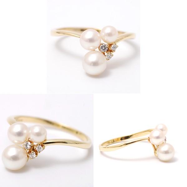 ミキモト MIKIMOTO K18YG フラワーモチーフ パール×ダイヤ リング 13号 