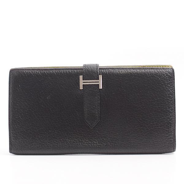 エルメス 財布 レディース メンズ メンズ ベアンスフレ ヴォルソ ベアンスフレ シェーブル K刻 中古 バイカラー ブラック アニスグリーン 中古 Hermes Brandmax 二つ折り長財布 東京公式通販 の