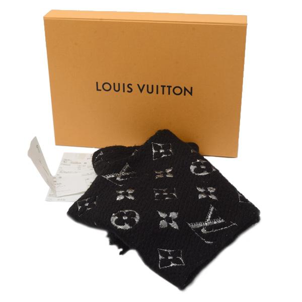 特別セット価格 ルイヴィトン 服飾小物 レディース エシャルプロゴマニア マフラー ウール×シルク ブラック×シルバー Louis Vuitton M75833 