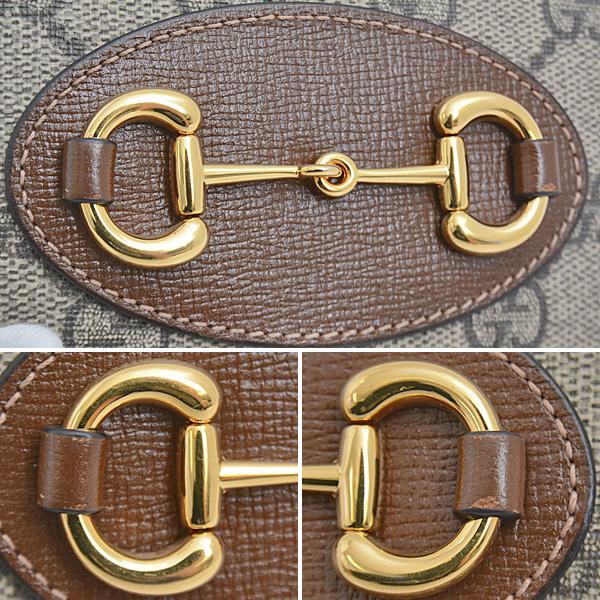グッチ(GUCCI) 621887 ホースビット 1955 カードケース ウォレット 財布 レディース (カラー：ベージュ＋ブラウン系)  【Aランク】【中古】 GUCCI（グッチ） 財布 レディース ホースビット 1955 カードケース
