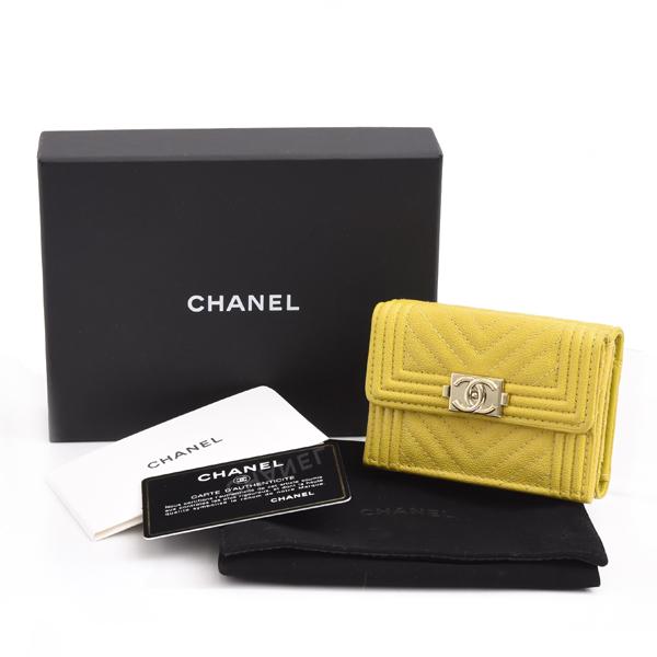 CHANEL BOY CHANEL 三つ折り財布 イエロー BOY CHANEL シャネル 財布 レディース ボーイシャネル 三つ折り ミニ