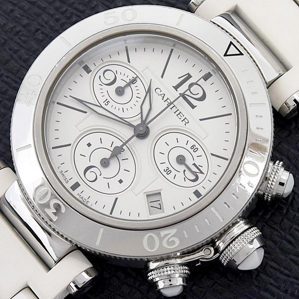 カルティエパシャ　シータイマー　レディース　ホワイトラバー PASHA DE CARTIER カルティエ 時計 レディース メンズ パシャ シー