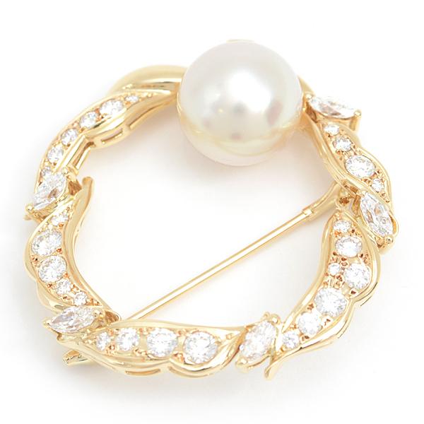 MIKIMOTO ミキモト ブローチ レディース パール ダイヤ リーフデザイン