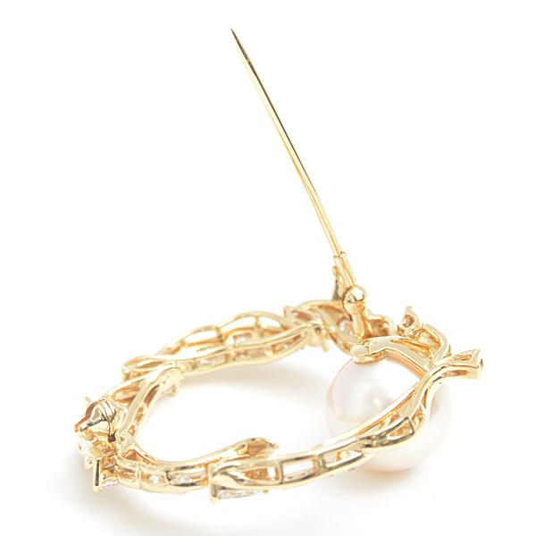 MIKIMOTO ミキモト ブローチ レディース パール ダイヤ リーフデザイン 