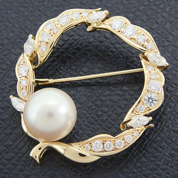 MIKIMOTO ミキモト ブローチ レディース パール ダイヤ リーフデザイン