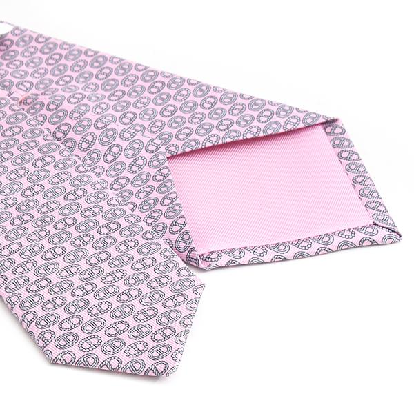 未使用品◎HERMES ネクタイ シェーヌダンクル 総柄 シルク100%パープル HERMES（エルメス） ネクタイ メンズ シェーヌダンクル柄 総柄 シルク