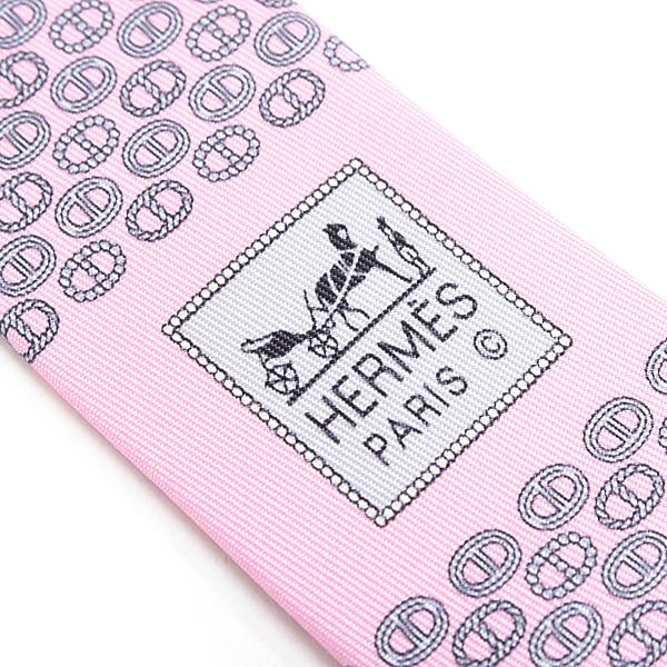 未使用品◎HERMES ネクタイ シェーヌダンクル 総柄 シルク100%パープル HERMES（エルメス） ネクタイ メンズ シェーヌダンクル柄 総柄 シルク