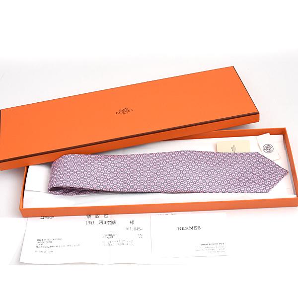 未使用品◎HERMES ネクタイ シェーヌダンクル 総柄 シルク100%パープル HERMES（エルメス） ネクタイ メンズ シェーヌダンクル柄 総柄 シルク