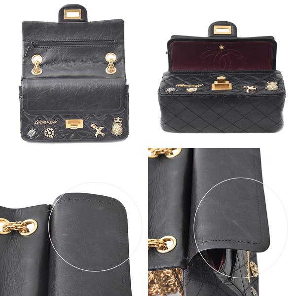 CHANEL(シャネル) ショルダーバッグ 2.55/ダブルフラップマトラッセ/アイコンチャーム 黒×ゴールド×シルバー マドモアゼルチェーン/ダブルフラップ(二重蓋)/ゴールド金具/アイコンチャーム CHANEL(シャネル) ショルダーバッグ 2.55/ダブルフラップマトラッセ