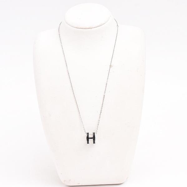 HERMES エルメス ポップアッシュ Hロゴ ネックレス シルバー ブラック HERMES（エルメス） ネックレス レディース ポップアッシュ ミニ Hロゴ