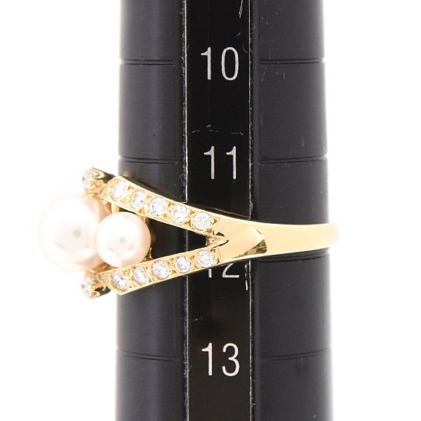 MIKIMOTO ミキモト 指輪 レディース 3Pパール ダイヤ リング 12号 3.9  