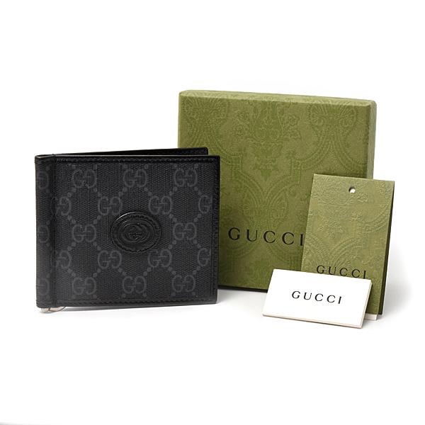 【美品】GUCCI グッチ GGスプリーム 折財布 ブラック PVCレザー グッチ GUCCI マネークリップ式 二つ折り財布 GGスプリーム メンズ 札
