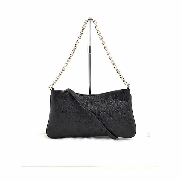 GUCCI ブラックレザーチェーンセミショルダーハンドバッグ GUCCI（グッチ） バッグ レディース GGエンブレム チェーン