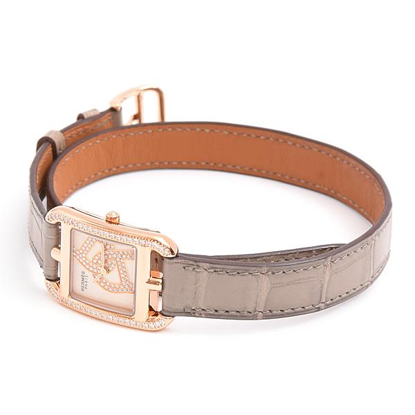 エルメス HERMES 腕時計 ケープコッド PM 31mm CC1.330.630 シェーヌ ダンクル ダイヤベゼル 鎖モチーフ ギョーシェ スクエア ネイビー文字盤 SS ブルー アリゲーター レザーベルト クオーツアナログ 【箱・保付き】 【中古】 エルメス ケープコッド シェーヌ・ダンクルPM 31mm ネイビー/ブルー
