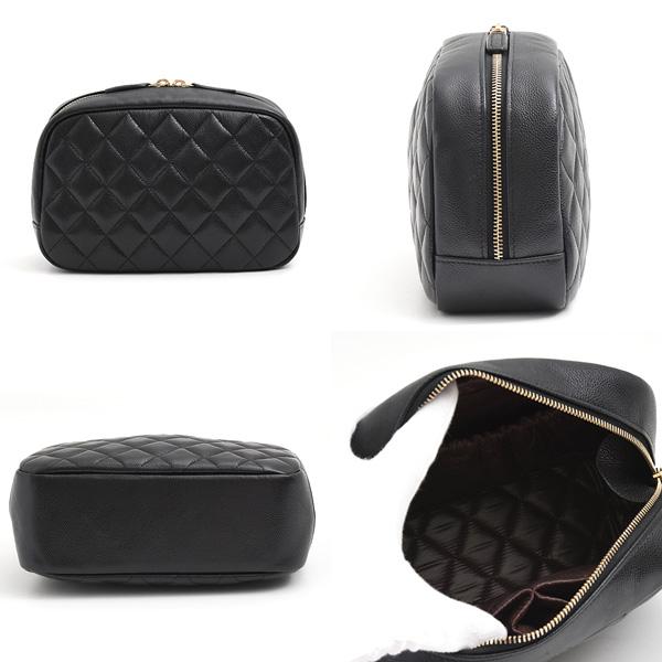シャネル バッグ レディース マトラッセ コスメポーチ キャビアスキン ランダム ブラック CHANEL A80910 中古の画像