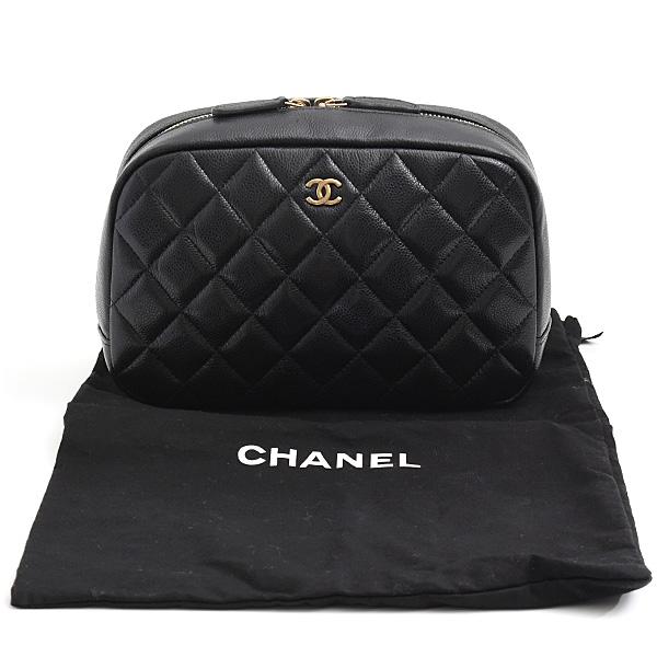 シャネル バッグ レディース マトラッセ コスメポーチ キャビアスキン ランダム ブラック CHANEL A80910 中古の画像