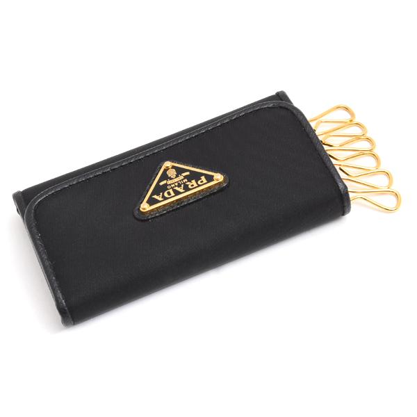 PRADA プラダ ナイロン レザー 6連キーケース 三角メタルロゴ 黒ブラック PRADA（プラダ） キーケース メンズ 三角プレートロゴ 6連キーケース