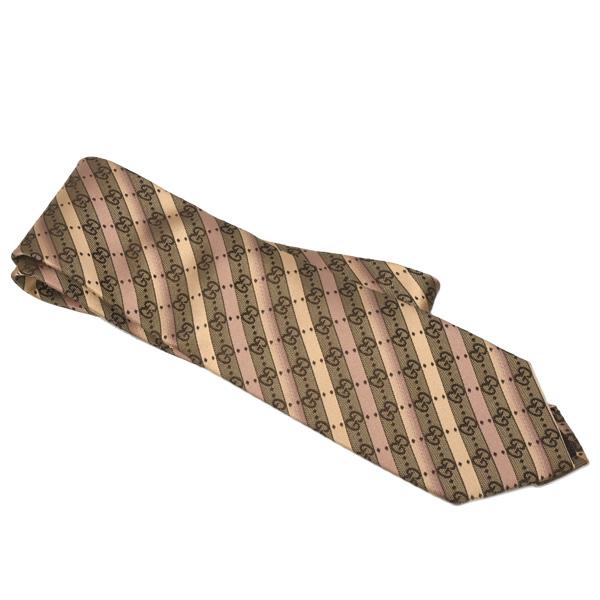 ★【極美品】 GUCCI チェック柄 ネクタイ ベージュ シンプル 大人しめ GUCCI（グッチ） 服飾小物 メンズ ネクタイ GG シルク ゴールド