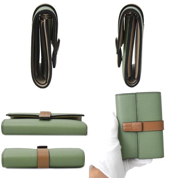【極美品】ロエベ バーティカルスモールウォレット 三つ折り ローズマリー タン LOEWE（ロエベ） 財布 レディース バーティカル ウォレット スモール
