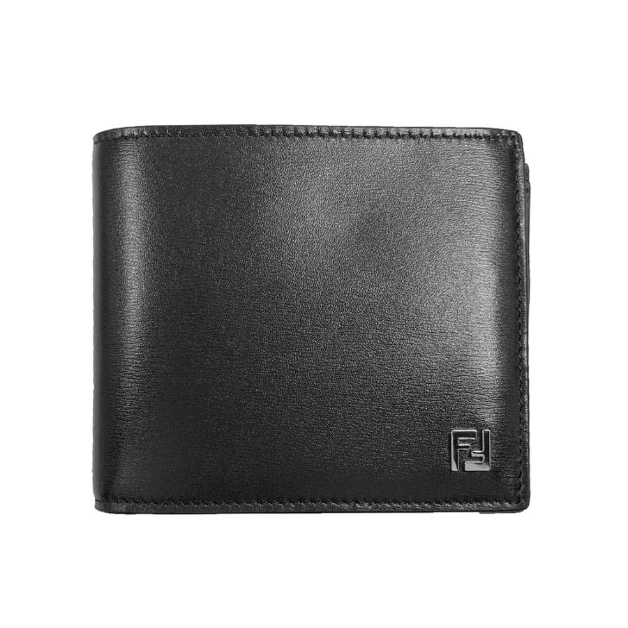 FENDI FFスクエア 二つ折り財布 コンパクトウォレット 黒 レザー メンズ FENDI（フェンディ） 全品P5倍!最大1万円クーポン7/15迄☆ スクエアFF