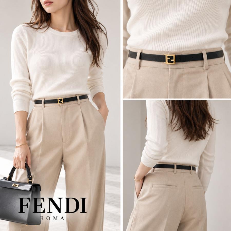 FENDI【鑑定済み】ズッカバックルベルト｜レザー｜ブラック｜シルバー｜ゴールド FENDI（フェンディ） FFベルト 8C0792 B1JS レディース ブラック 黒