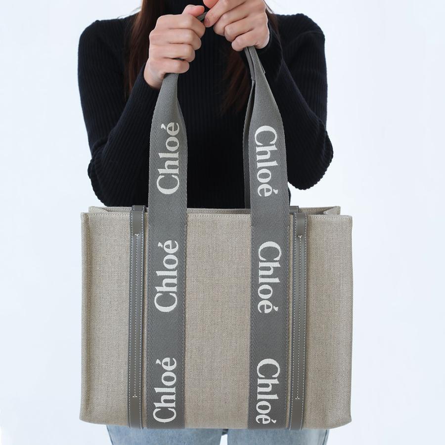新品・正規品 決算セール☆ Chloe クロエ CHC23AS383 L17 リネン製Woodyトートバッグ ロゴ レディース 鞄 カラー2色の画像