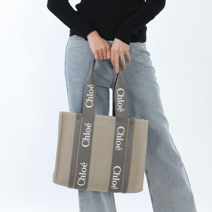 新品・正規品 決算セール☆ Chloe クロエ CHC23AS383 L17 リネン製Woodyトートバッグ ロゴ レディース 鞄 カラー2色の画像