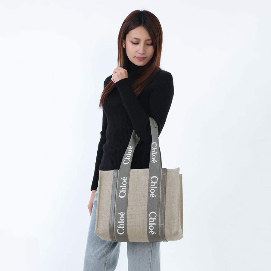 新品・正規品 決算セール☆ Chloe クロエ CHC23AS383 L17 リネン製Woodyトートバッグ ロゴ レディース 鞄 カラー2色の画像
