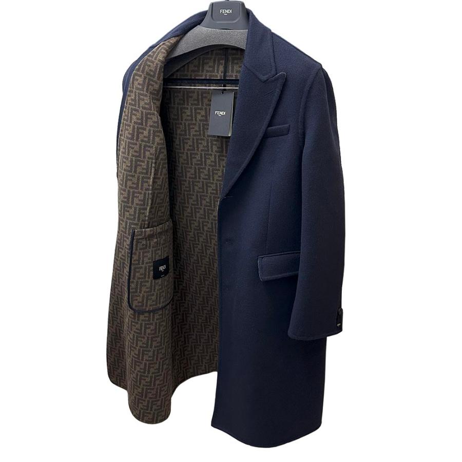 FENDI イタリア製 ウールカシミア チェスターコート ネイビー&ブラック FENDI 全品5%OFFクーポン☆30日迄☆フェンディ FF0770 APOL