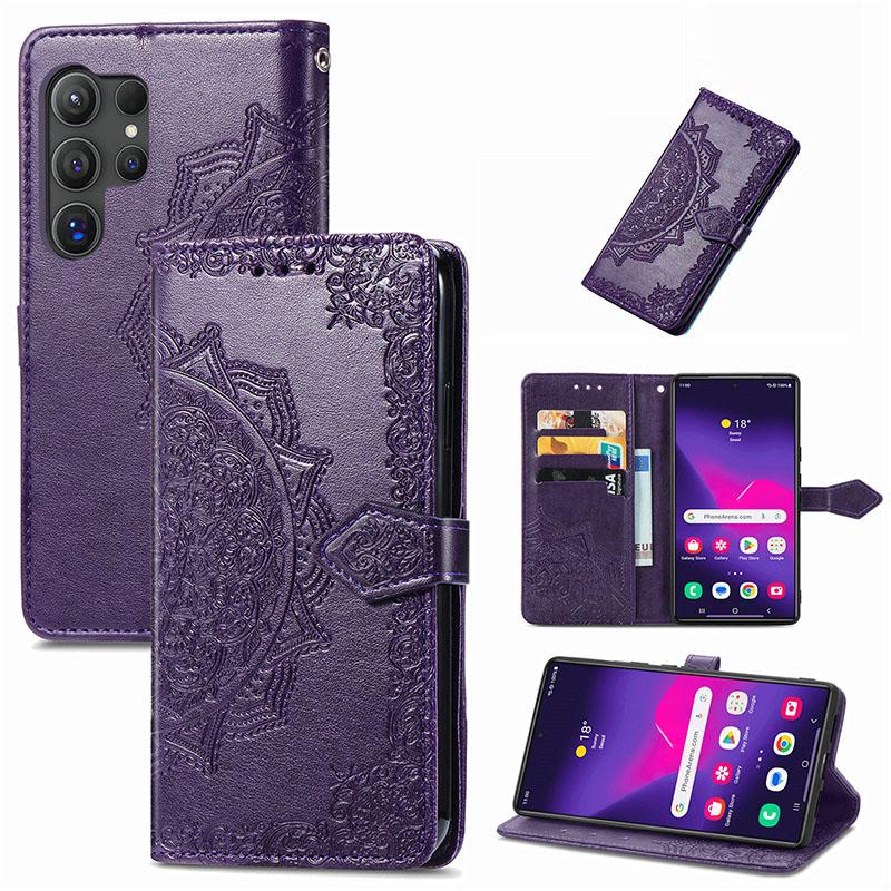 Galaxy S24 ケース 手帳型 曼荼羅柄 (マンダラ) 型押し スタンド Ultra