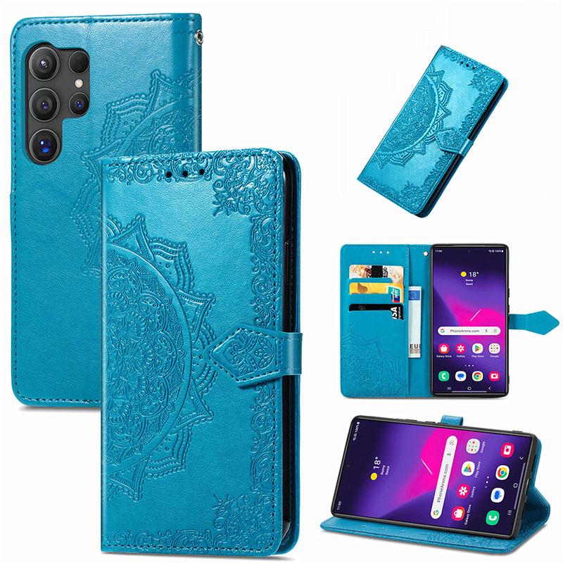Galaxy S24 ケース 手帳型 曼荼羅柄 (マンダラ) 型押し スタンド Ultra
